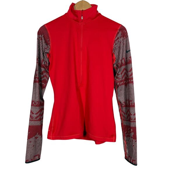 Nike Pro Dri Fit Long Sleevve Top Athletic Sport Casual Black Red - M - Picture 1 of 4